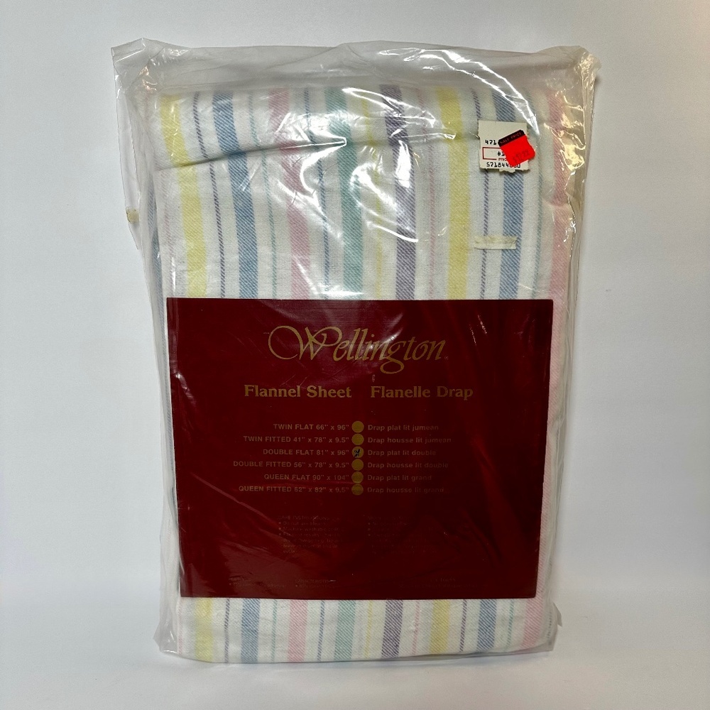 Vintage Wellington Flannel Flat Sheet Pastel Stripe NIP